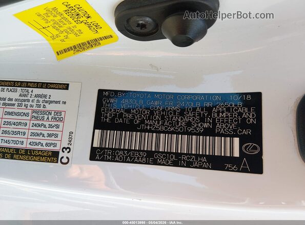 JTHHZ5BC6K5019539 2019 LEXUS RC 350 White Widok komory silnika