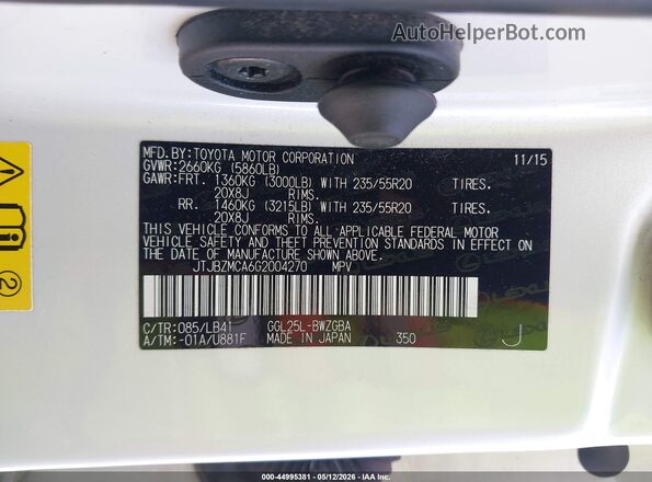 JTJBZMCA6G2004270 2016 LEXUS RX 350 Белый Вид подкапотного пространства