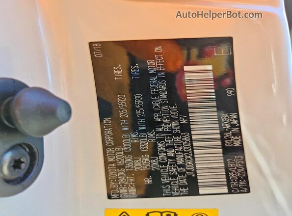 JTJDGKCA2J2005863 2018 LEXUS RX White Widok naklejki z numerem VIN