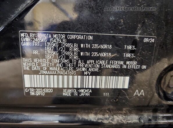 JTMAAAAA7RA047693 2024 TOYOTA BZ4X Black Vista de la etiqueta del VIN