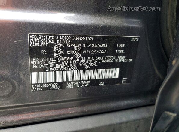 JTMAB3FV2MD069810 2021 TOYOTA RAV4 Gray Vista del compartimento del motor