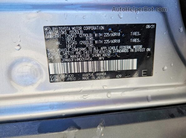 JTMAB3FV4MD059456 2021 TOYOTA RAV4 Silver VIN կոդի պիտակի տեսք