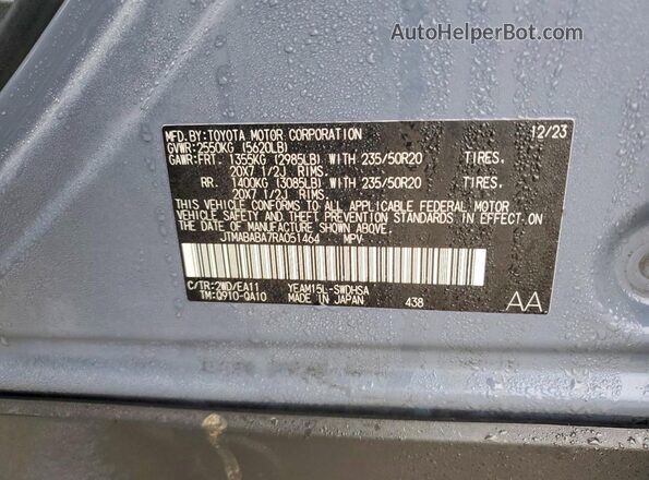 JTMABABA7RA051464 2024 SUBARU SOLTERRA Blue Vista de la etiqueta del VIN