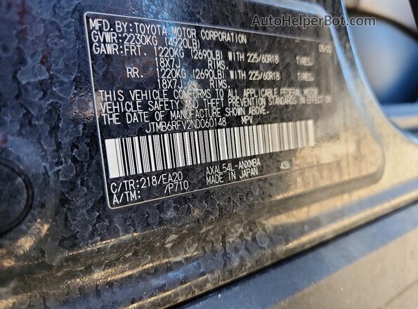 JTMB6RFV2ND060148 2022 TOYOTA RAV4 Black Widok naklejki z numerem VIN