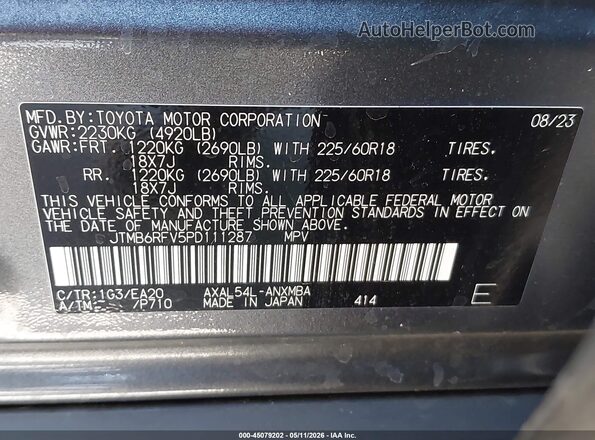 JTMB6RFV5PD111287 2023 TOYOTA LE Серый Вид подкапотного пространства