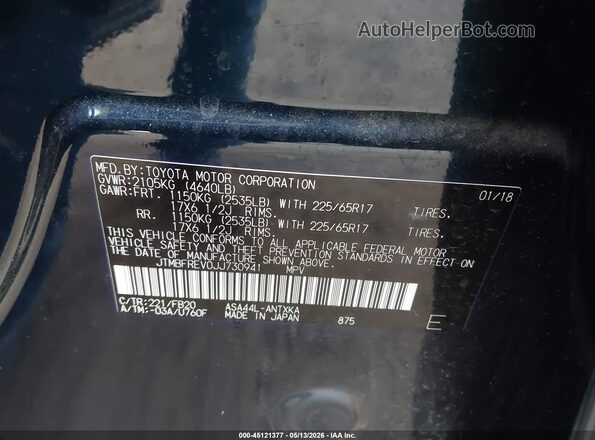 JTMBFREV0JJ730941 2018 TOYOTA LE Dark Blue Вид подкапотного пространства