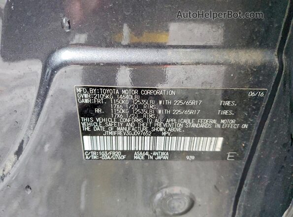 JTMBFREV3GJ097652 2016 TOYOTA RAV4 Gray Widok naklejki z numerem VIN