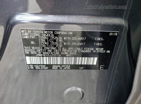 JTMBFREV3JJ731176 2018 TOYOTA RAV4 Gray Вид наклейки з VIN-кодом