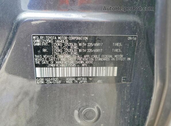 JTMBFREV4HJ115545 2017 TOYOTA RAV4 Gray VIN կոդի պիտակի տեսք