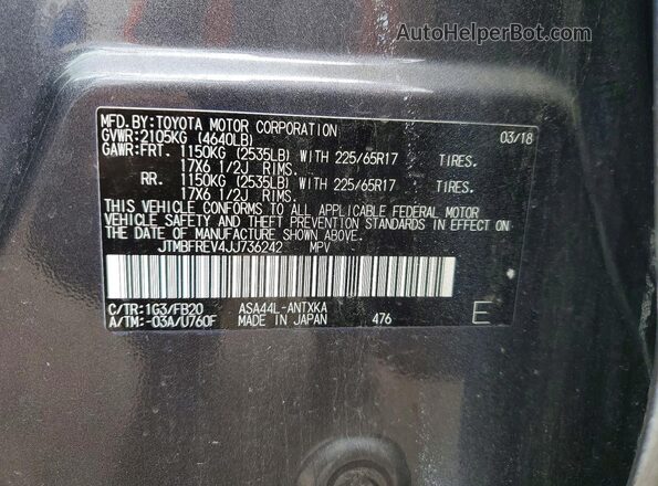 JTMBFREV4JJ736242 2018 TOYOTA RAV4 Белый Вид наклейки с VIN-кодом