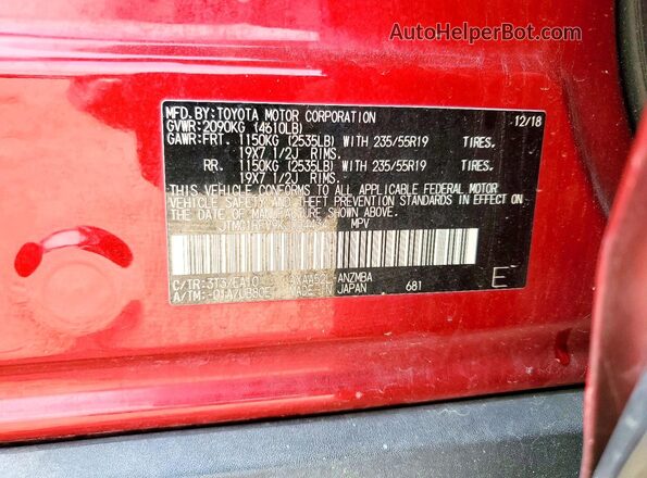 JTMC1RFV9KJ004434 2019 TOYOTA RAV4 Red Widok naklejki z numerem VIN