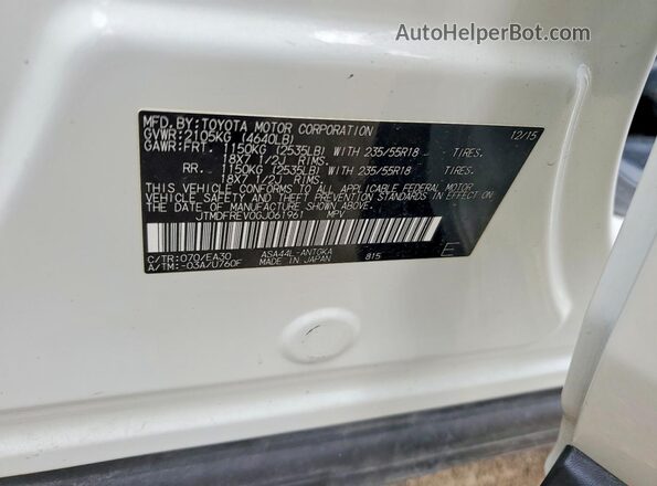 JTMDFREV0GJ061961 2016 TOYOTA RAV4 White VIN კოდის სტიკერის ხედი