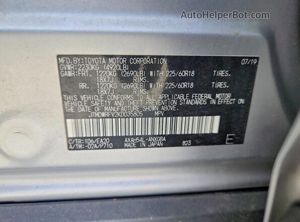 JTMDWRFV2KD035805 2019 TOYOTA RAV4 Silver Widok komory silnika