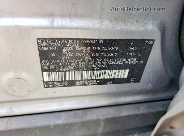 JTMDWRFVXLD536118 2020 TOYOTA RAV4 Silver Widok naklejki z numerem VIN