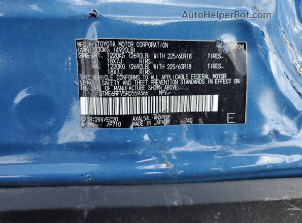 JTME6RFV5RD559366 2024 TOYOTA RAV4 Blue Vista de la etiqueta del VIN
