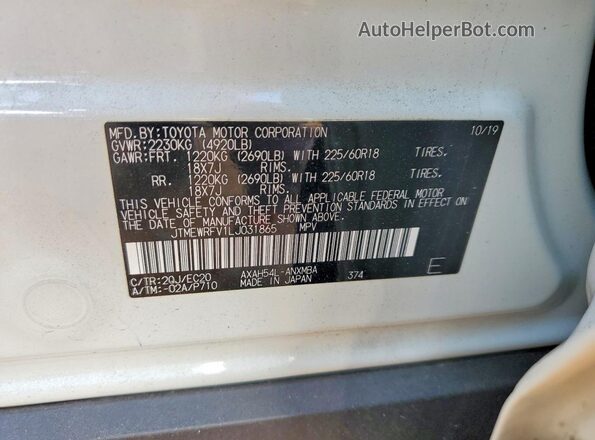 JTMEWRFV1LJ031865 2020 TOYOTA RAV4 Белый Вид наклейки с VIN-кодом