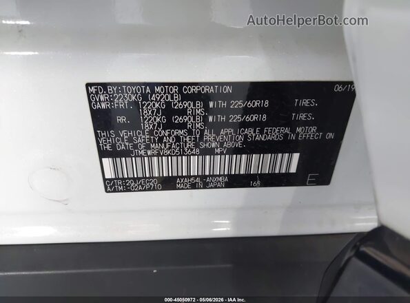 JTMEWRFV8KD513648 2019 TOYOTA RAV4 HYBRID White Widok komory silnika