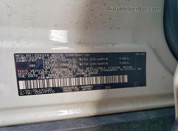 JTMEWRFV8LJ042667 2020 TOYOTA RAV4 Белый Вид подкапотного пространства