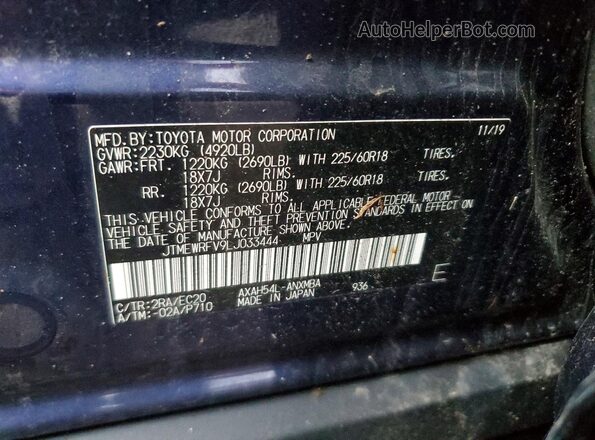 JTMEWRFV9LJ033444 2020 TOYOTA RAV4 Blue Widok naklejki z numerem VIN