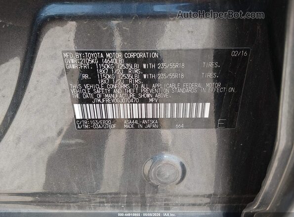JTMJFREV0GJ070470 2016 TOYOTA RAV4 Gray Widok komory silnika