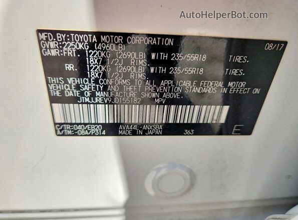 JTMJJREV9JD155182 2018 TOYOTA RAV4 Белый Вид наклейки с VIN-кодом