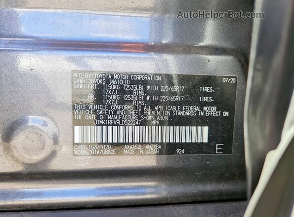 JTMK1RFV9LD522247 2020 TOYOTA RAV4 Черный Панорамный вид салона 360°