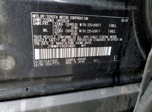 JTMMWRFV3KD014865 2019 TOYOTA RAV4 Black Widok naklejki z numerem VIN