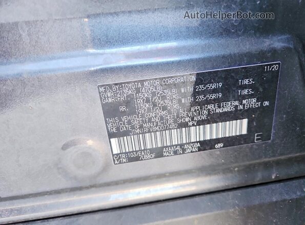 JTMN1RFV8MD077482 2021 TOYOTA RAV4 Gray VIN კოდის სტიკერის ხედი
