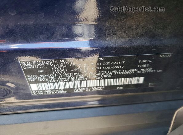 JTMP1RFV6LD056993 2020 TOYOTA RAV4 Blue VIN sticker view