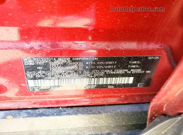 JTMRWRFV0SD328852 2025 TOYOTA RAV4 Red VIN კოდის სტიკერის ხედი