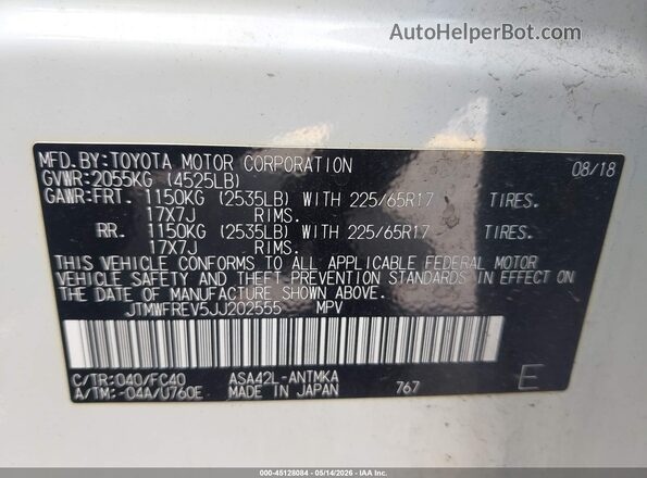 JTMWFREV5JJ202555 2018 TOYOTA RAV4 White Widok komory silnika