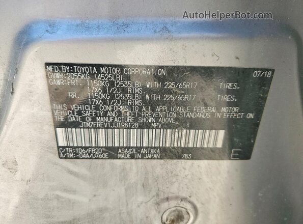 JTMZFREV1JJ198128 2018 TOYOTA RAV4 Silver Widok naklejki z numerem VIN