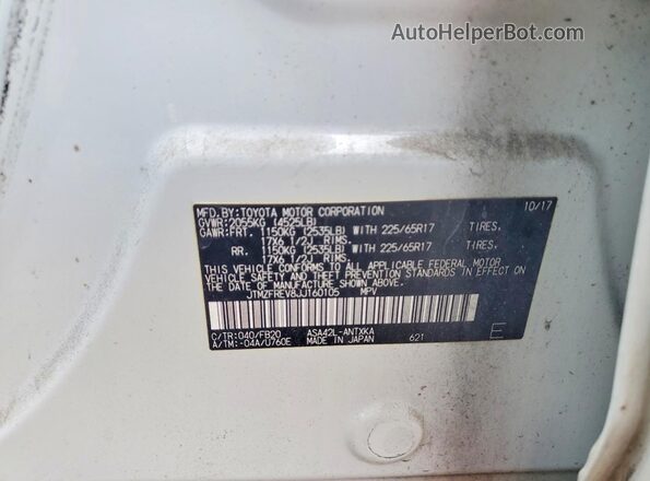 JTMZFREV8JJ160105 2018 TOYOTA RAV4 White VIN կոդի պիտակի տեսք