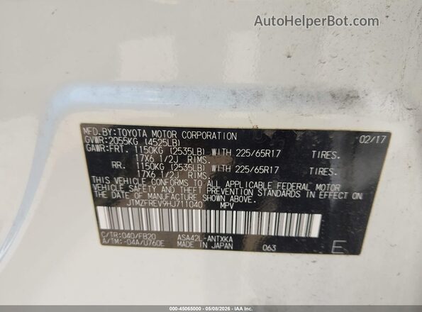 JTMZFREV9HJ711040 2017 TOYOTA LE Белый Вид подкапотного пространства