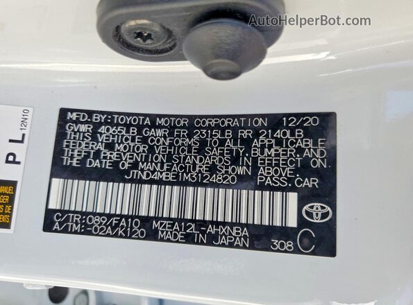 JTND4MBE1M3124820 2021 TOYOTA COROLLA Белый Вид подкапотного пространства