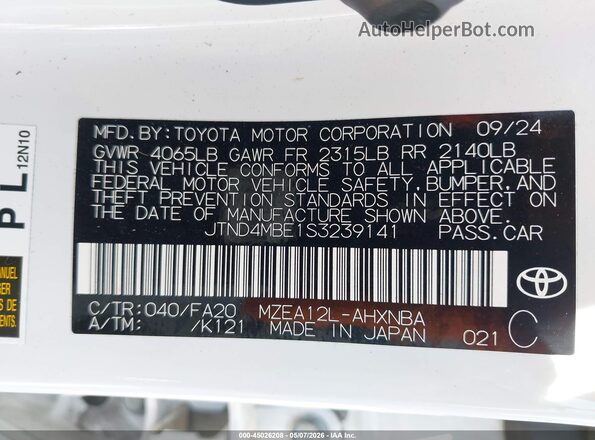 JTND4MBE1S3239141 2025 TOYOTA LL Белый Вид подкапотного пространства