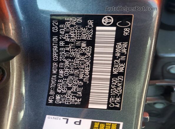JTND4MBE5M3134055 2021 TOYOTA LL Gray ძრავის განყოფილების ხედი