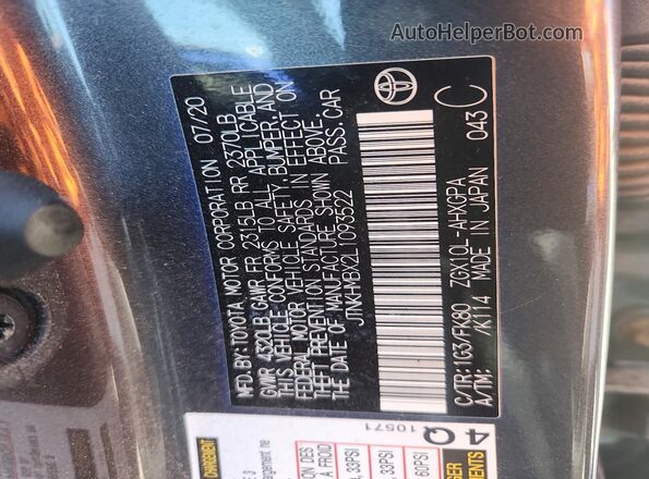 JTNKHMBX2L1093522 2020 TOYOTA C-HR Gray VIN კოდის სტიკერის ხედი