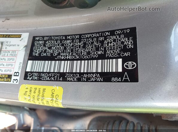 JTNKHMBX3K1060799 2019 TOYOTA C-HR Silver Widok komory silnika