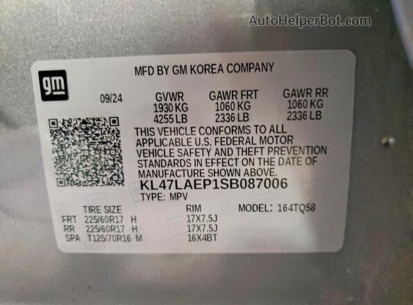 KL47LAEP1SB087006 2025 BUICK OTHER Серый Вид наклейки с VIN-кодом