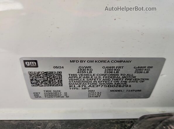 KL47LAEP7SB026291 2025 BUICK OTHER White Вид наклейки з VIN-кодом