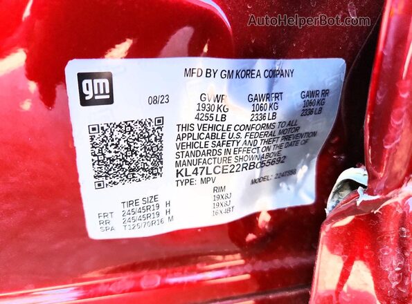 KL47LCE22RB055692 2024 BUICK OTHER Темно-бордовый Вид наклейки с VIN-кодом