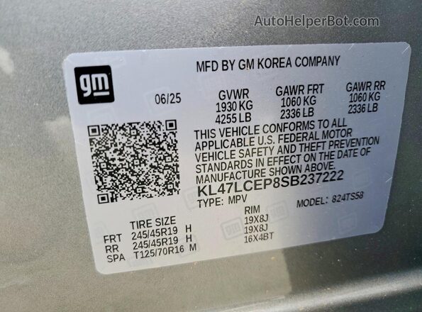 KL47LCEP8SB237222 2025 BUICK OTHER Серый Вид наклейки с VIN-кодом