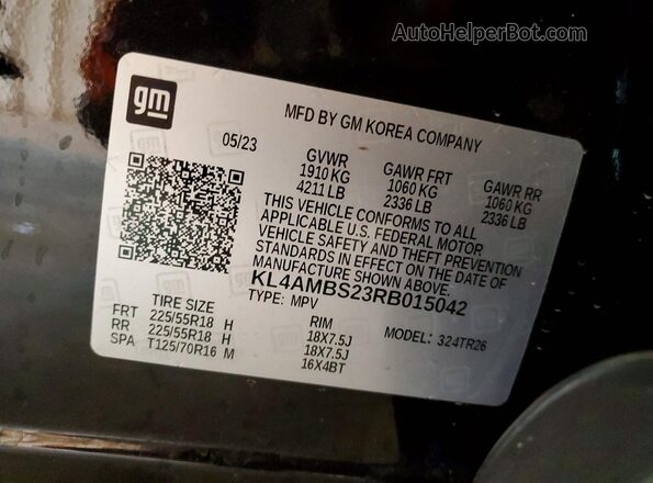 KL4AMBS23RB015042 2024 BUICK ENCORE Черный Вид наклейки с VIN-кодом