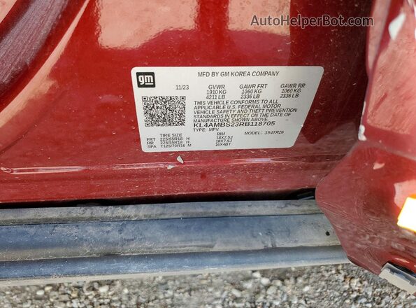 KL4AMBS23RB118705 2024 BUICK ENCORE Бордовый Вид наклейки с VIN-кодом