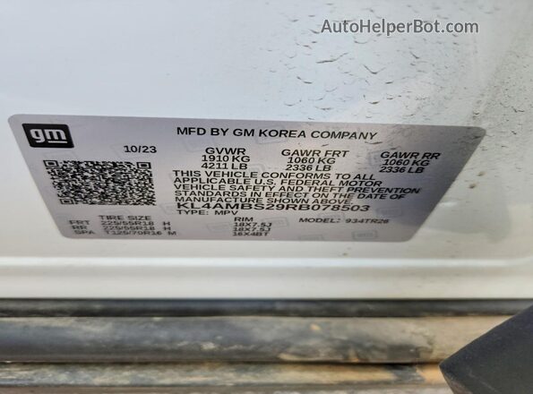 KL4AMBS29RB078503 2024 BUICK ENCORE Белый Вид наклейки с VIN-кодом