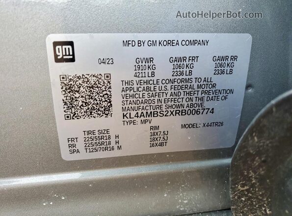 KL4AMBS2XRB006774 2024 BUICK ENCORE Серый Вид наклейки с VIN-кодом