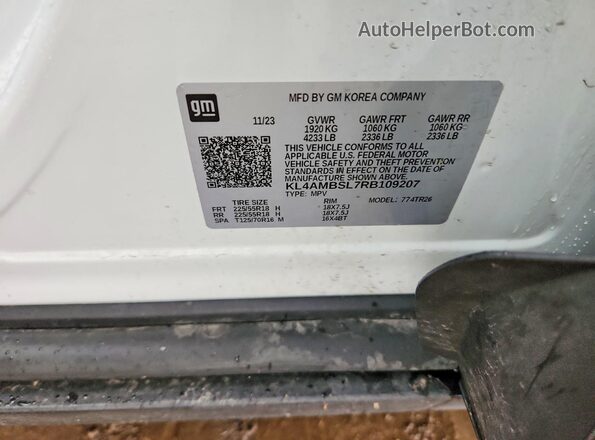 KL4AMBSL7RB109207 2024 BUICK ENCORE Белый Вид наклейки с VIN-кодом