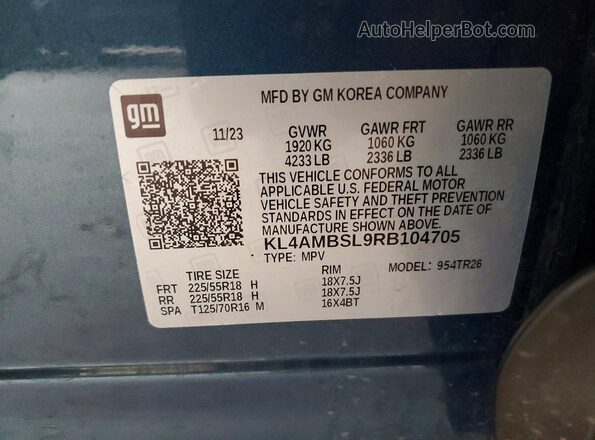 KL4AMBSL9RB104705 2024 BUICK ENCORE Синий Вид наклейки с VIN-кодом
