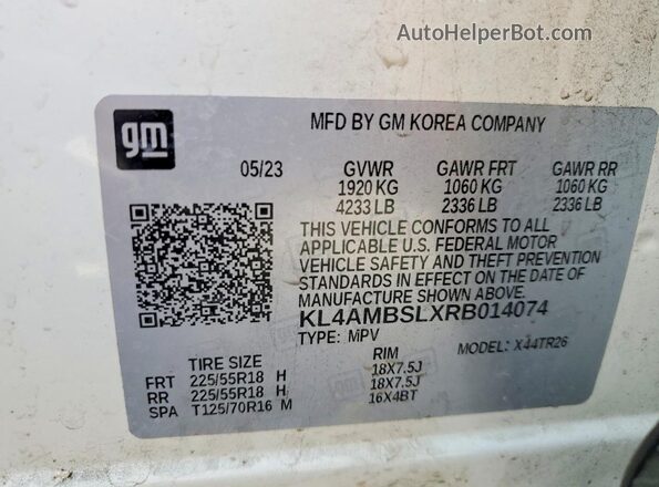 KL4AMBSLXRB014074 2024 BUICK ENCORE Белый Вид наклейки с VIN-кодом
